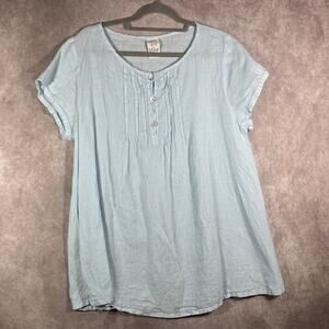 Match Point Top Womens Large Light Blue Linen Short Sleeve Casual Lightweight